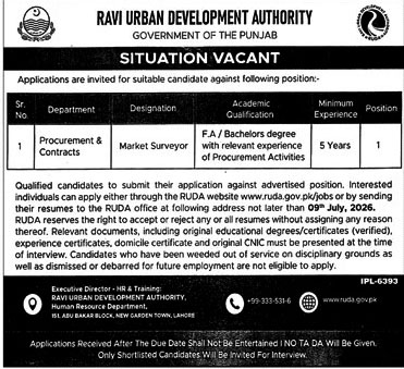 Ravi Urban Development Authority Jobs June 2026 Apply Online
